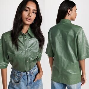 NWT Iro 100% Lamb Leather Signy Short Sleeves Top in Vintage Green Size: XS